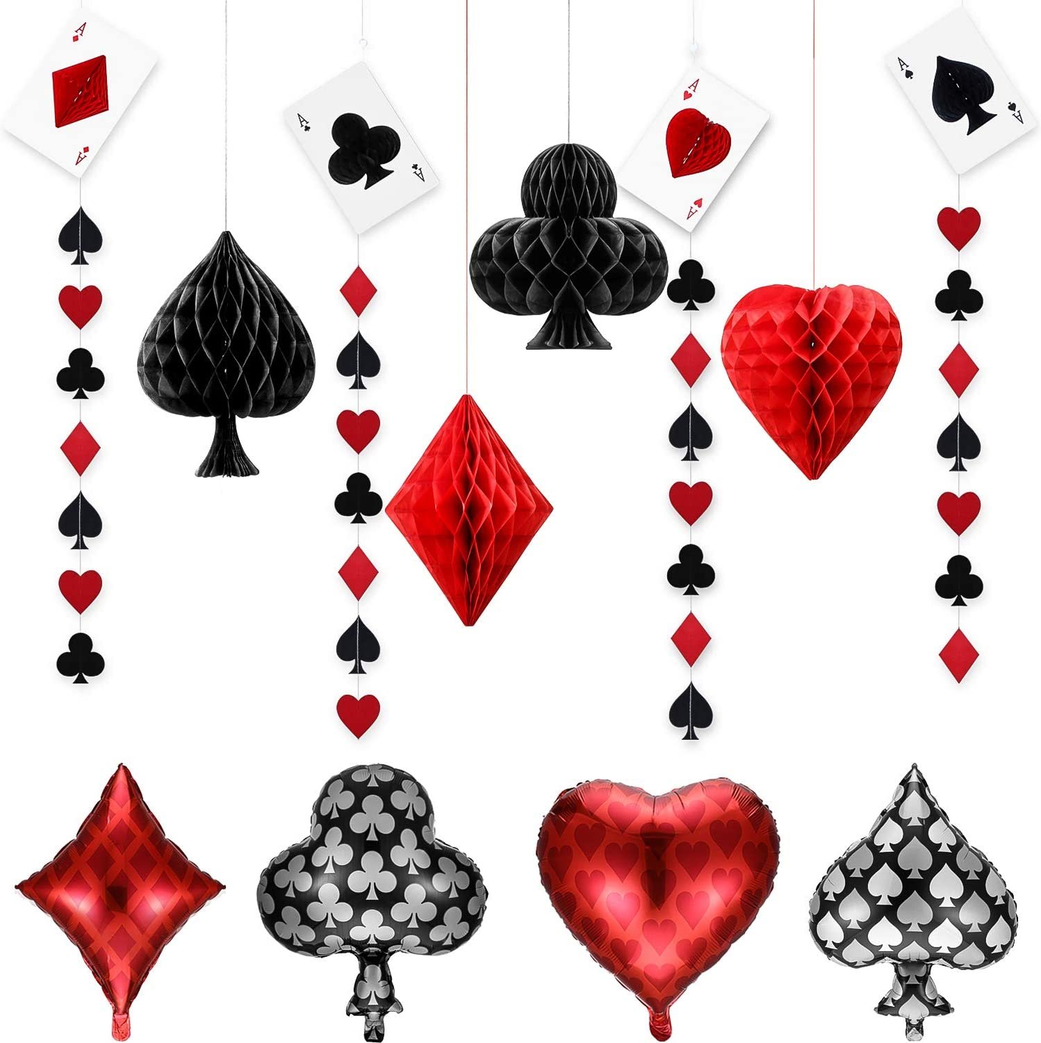 Heart Spade Diamond Club Playing Card Suit Symbols balloons streamers 