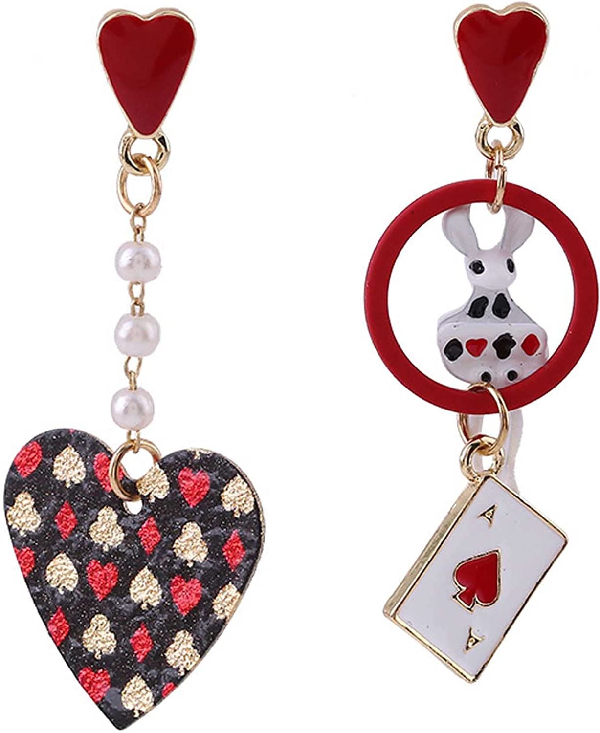 Earrings dangle poker bridge card motif casino