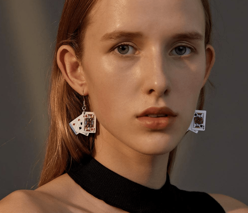 Card theme motif poker bridge casino earrings jewelry