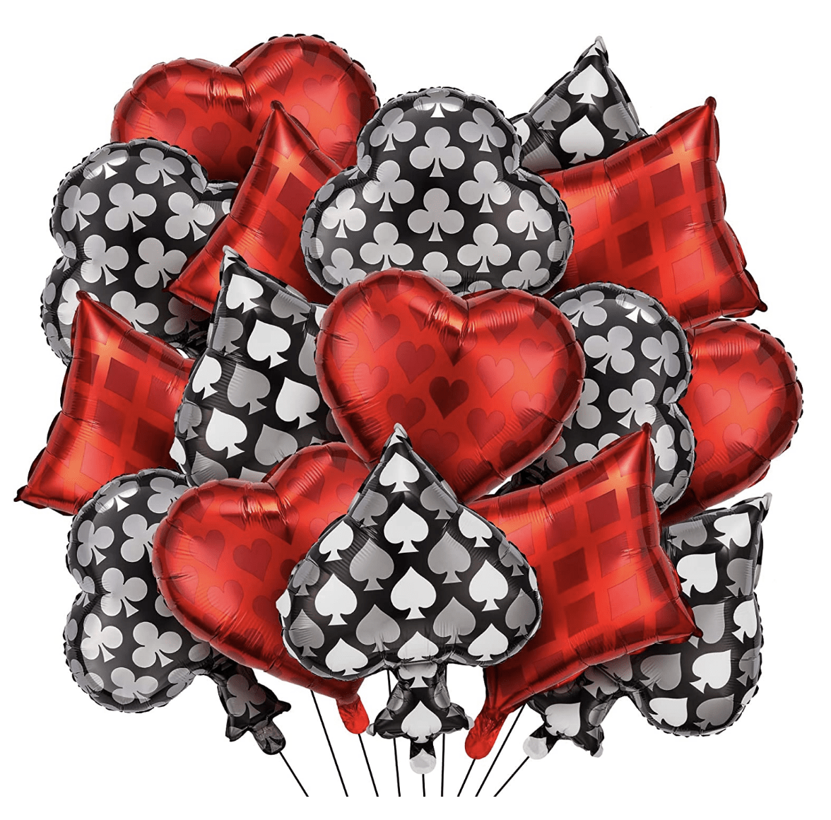16 Pieces Christmas Casino Balloon Party Decoration Casino Theme Party Playing Cards Balloons Spades Heart Shaped Casino Foil Balloons for Las Vegas Party, Poker Events, Casino Night Birthday, Wedding