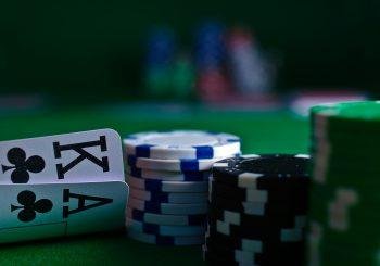 Poker chips and poker cards showcased